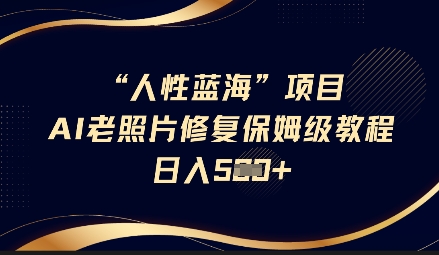 人性蓝海AI老照片修复项目保姆级教程，长期复购，轻松日入5张-游戏体验馆