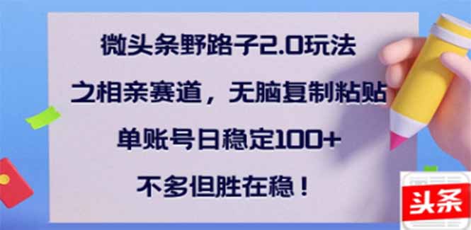 微头条野路子2.0玩法之相亲赛道，无脑搬砖复制粘贴，单账号日稳定300+…-游戏体验馆